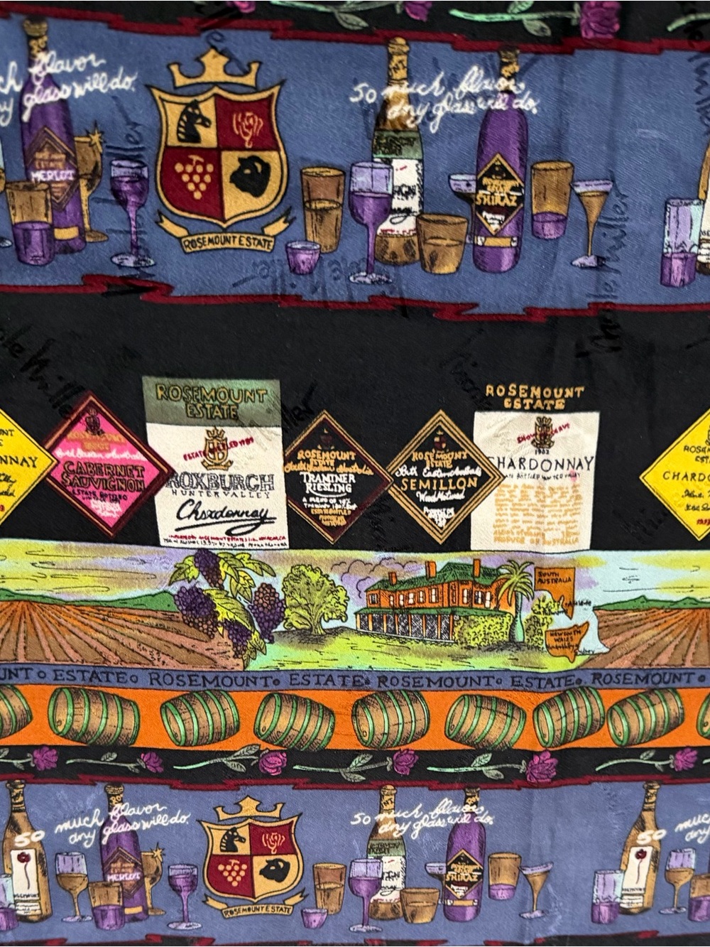 Nicole Miller Vintage 1994 Oversized Square Silk Scarf Wine Connoisseur Labels - Picture 6 of 7